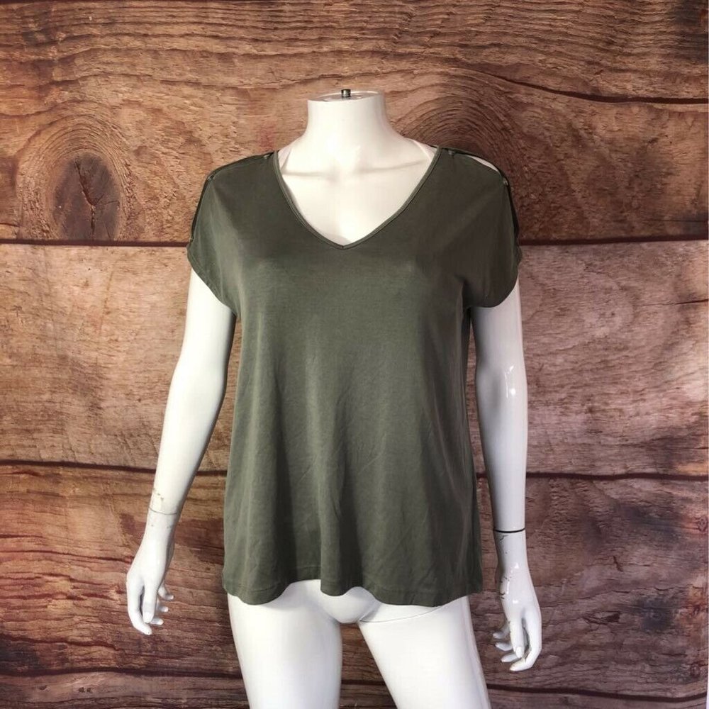 Lucky Brand Womens Blouse Green V Neck Small
